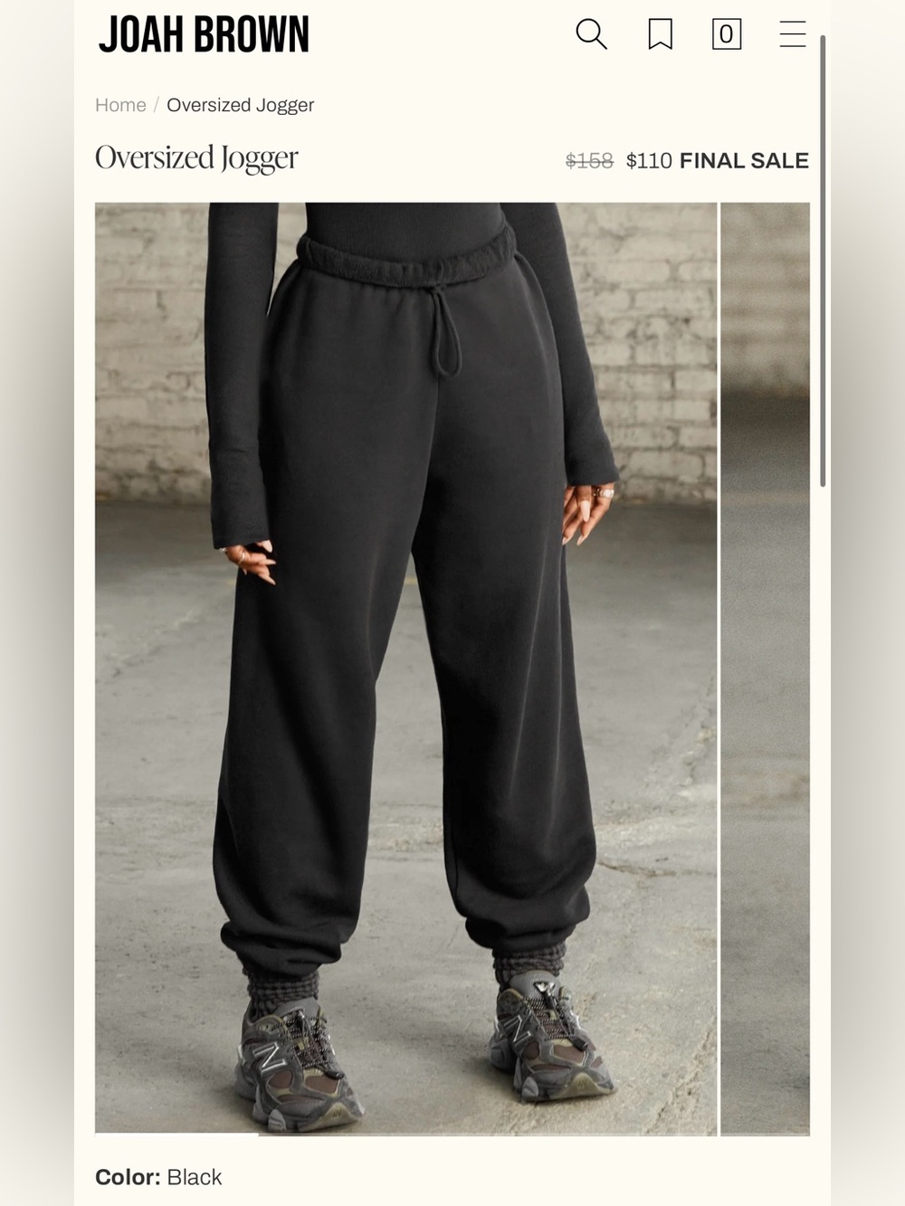 Joah Brown Oversized Jogger in Black - Size M/L